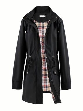 NWOT Black Women's Hooded Raincoat Jacket